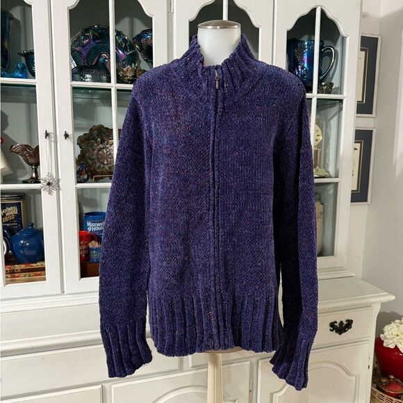 Coldwater Creek Purple Knit Zip-Up Sweater Size XL - Picture 1 of 8